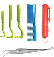 Tick Remover Tool Set, Stainless Steel Tick Removal Tweezers Hooks Comb Kit, Remover Comb Lice Supplies for Pet, Dog, Cat, Human, Horse