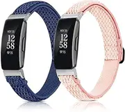 【2Pack】Dchao Elastic Watch Band Compatible with Fitbit Inspire 2 Bands/ Inspire Bands/Inspire HR Bands, Woven Soft Nylon Sport Breathable Wristband Strap for Women Men Multiple Colors