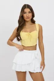 Yellow Broderie Corset Top Sleeveless Crop - Size 14L, Women's Crop Top