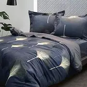 [Essina] Double Bed Quilt Cover Set, 3pc Microfiber Double Bed Quilt Cover, Soft and Lightweight Double Quilt Cover, Navy Blue Doona Cover Double, Tropical Duvet Cover Double, Serenity