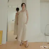 在飛比找momo購物網優惠-【MO-BO】後交叉棉麻感背心洋裝(洋裝)