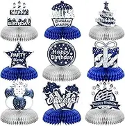 Yexiya 9 Pieces Happy Birthday Party Decorations Birthday Table Centerpieces Happy Date of Birth Honeycomb Centerpieces for Men and Women Birth Date Party Supplies (Blue Series)