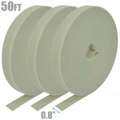 3 Pcs 50FT Roll Reusable Hook Loop Self Attaching Cable Tie Fastening Tape Gray