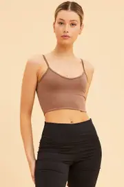 Brown Crop Cami Top Smooth Scoop Neck Sleeveless - Size S, Women's Cami