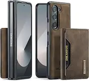 [XIMAND] for Samsung Galaxy Z Fold 6 Case with Magnetic Wallet, 8 Cards Slot and Premium Leather Kickstand Vintage 2-in-1 Detachable Card Holder.(Coffee)