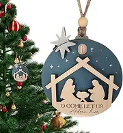 Wooden Nativity Ornaments - Christmas Jesus Nativity Sliding Decorative Calendar | Christian Home Decor Aesthetic, Wooden Christmas Ornaments, Traditional Christmas Ornaments for Decoration Religio
