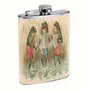 Vintage Illustration Frog Musical Hip Flask 8oz Stainless Steel