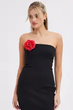 Red Flower Corsage Rosette Pin On Brooch - Size ONE, Women's Ring