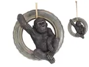 42cm Hanging Gorilla in Tyre Swing - Realistic Plush Jungle Decor