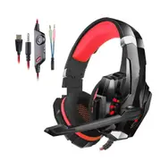 Gaming Headset Wired Headset 3.5mm Gaming Headset MIC LED Headphones Surround for PC Mac Laptop Phone -Red