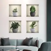 Green Pot Plants Leaves Wall Decals Removable DIY Wall Paper