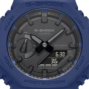 【CASIO 卡西歐】G-SHOCK 八角雙顯手錶(藍GA-2100-2A)