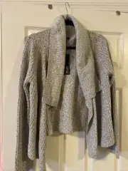 NWT $50.00 Apt.9 Light Gray Heather Shaker Stitch Flyaway Cardigan Sweater XL