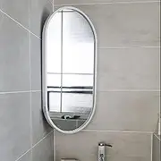 Swivel Corner Wall Mirror, Oval Bathroom Mirror, 30X50cm,35X60cm,40X80cm,40X90cm Decorative Mirror with Frame, Makeup Mirror, Aluminum Frame, HD, Explosion Proof, Black, Gold, White(White,30X50cm)