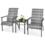 Costway 3PCS Outdoor Furniture Set Patio Lounge Set Garden Rattan Dining Chairs Glass Table Cafe Bar Bistro Yard