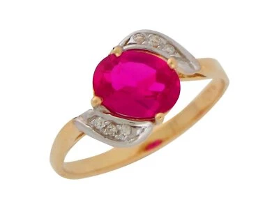 10k or 14k Two Tone Gold July Simulated Ruby White CZ Ladies Elegant Bypass Ring
