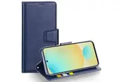 For Samsung Galaxy S24 FE Case, Hanman Wallet Leather Flip Magnetic Stand Case Cover (Navy Blue)