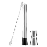 2X(Stainless Steel Cocktail Muddler, Mixing Spoon, Jigger Set, Bar Tool set6524