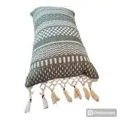 Magnolia Home Mikey Holiday Green & Ivory Wool Blend Lumbar Pillow 13x21 Boho