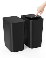 Bathroom Trash Can with Lid 2 Pack 2.6 Gallon Small Black Garbage Can Press T...
