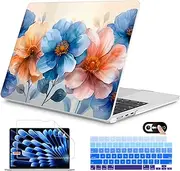 Mektron for 2024 M3 MacBook Air 13.6 Inch A3113 Case 2022 2023 A2681 M2 Chip with Liquid Retina Display Touch ID, Printed Plastic Hard Shell Cover for MacBook Air 13.6", Watercolor Flowers