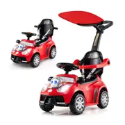 Costway 3 in 1 Ride on Push Car Stroller Sliding Walking Car w/Canopy/Music Electric Car Toy Red