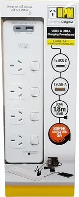 HPM D104PA6 6 Outlet Surge Protected Powerboard with 1.8m Lead