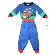 Vtg Kid Warmers Sweater Outfit Set 18M Blue Red Bear Train Retro 80s 90s NEW