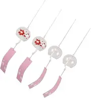 Parliky Japanese Aesthetic Glass Wind Chime Bells 4pcs Decorative Chimes Cherry Blossom Design
