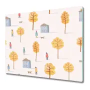 Glass Worktop Saver Kitchen Houses with trees Watercolour Colourful 60x52
