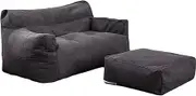 Bean Bag Chair Cover Sofa Lazy Sack Stuffed Animal Storage Bean Bag Chair Cover +Footstool Cover Tatami for Organizing Children Plush Toys or Memory Foam,Dark Gray