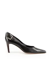 Black Leather Buckled Pumps