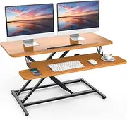 ERGOMAKER Standing Desk Converter, 36"/90cm Wide Height Adjustable Quick Sit Stand Computer Desk Converter for Home Office Workstation (Black Frame + Cherry Desktop)