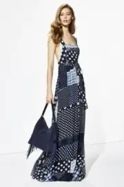 Diane Von Furstenberg DVF Chiffon Apron Maxi Dress Size 2 NWT Blue White