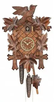Cuckoo Clock Five leaves with bird, 8 day running time, walnu.. TU 8100/3 nu NEW