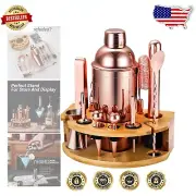 Deluxe 12-Piece Drink Mixer Set with Innovative Bamboo Stand - Rose Gold