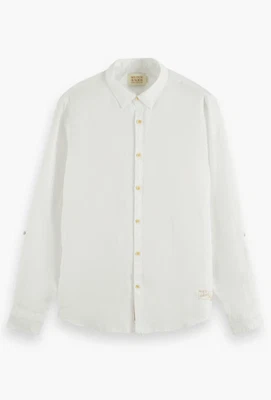 Scotch & Soda Men's Reg Fit Linen L/S Shirt with Roll up Sleeves Off White-2XL