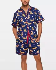 NEW PETER ALEXANDER NAVY PENNY DACHSHUND DOG PJ TOP SHORTS SET XS RRP$119 XMAS