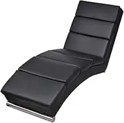 Chaise Longue Black Faux Leather Upholstered Recliner with Sturdy Wood Frame and Steel Foot Bars, Comfortable Seat, Ergonomic Design - 154 x 52.5 x 72 cm Elegant Sofa Chair for Living Room or Bedroom