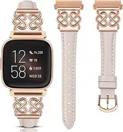 Minyee Leather Band Compatible with Fitbit Versa 2/Fitbit Versa/Versa Lite Bands Women, Dressy Slim Premium Leather Strap with Designer Celtic Heart Knot Buckle for Versa 2 Smartwatch Accessories