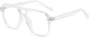YAMEIZE Blue Light Blocking Glasses for Women Men Pilot Square Computer Screen Blue Light Filter Blocking Glasses Anti Glare, Transparent, 0
