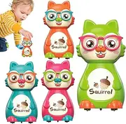 Push Car Toy | 4X Cartoon Squirrel Press and Go Slide Car,Fine Motor Skills Toy, Cute Animal Pressing Sliding Friction Vehicle for Boys and Girls