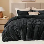 BEDELITE Fleece King Comforter Set -Super Soft & Warm Fluffy Black Bedding, Luxury Fuzzy Heavy Bed Set for Winter with 2 Pillow Cases