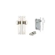 Cambridge Knob Chamfered Backplate Entrance Kit w High Security Lock Polished Nickel