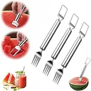 2-in-1 Stainless Steel Fruit Cutter, Dual Head Fruit Forks Slicer Knife, Watermelon Slicer Watermelon Cutter Melon Cutter Tool, for Home Kitchen Gadget (3pcs)