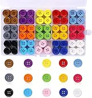 Pack of 300 Colourful Buttons, 15 mm Buttons Resin with Storage Box, Plastic Craft Buttons, Coloured Buttons for DIY Crafts, Sewing, Scrapbooking and Decoration