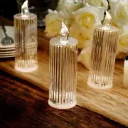 3 WARM WHITE 6" LED Battery Operated Diamond Pillar CANDLE LIGHTS Party Events