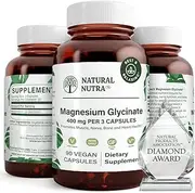 Magnesium Glycinate 400 mg Supplement, Pure, Chelated, High Absorption and Bioavailable for Sleep, Anxiety, Restless Legs and Cramp Relief, Vegan, Soy Free, 90 Capsules