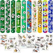 30Pcs Soccer Slap Bracelets Party Favors with Soccer Tattoo Birthday Gifts Soccer Party Decorations Snap Band for Kids Boys