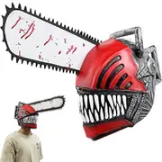 Anime Chainsaw Man Cosplay Horror Latex Mask Bloody Pochita Denji Scary Helmet Headgear Halloween Masquerade Party Costume Props